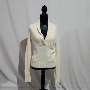 J Crew sweater cream pull over mock cowl neck low cut off alpaca merino wool